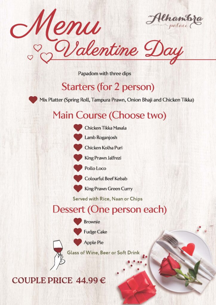 MENU VALENTINE 2026 Inglés